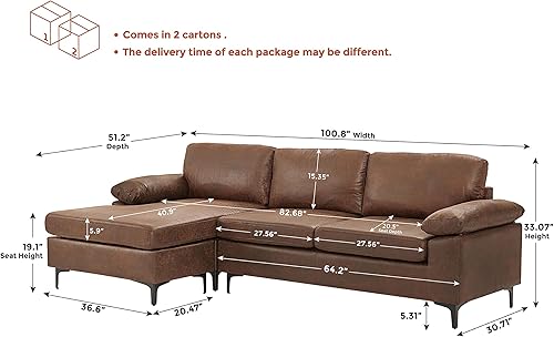 Miniatura 2 de Sofá modular de 100 pulgadas, sofá reversible moderno de piel sintética de mediados de siglo, sofá de 3 asientos en forma de L con diván para sala