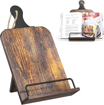KLM Kitchen Cookbook Stand - Recipe Book Holder for Cooking, Organising and Storage - Perfect Home Shelf Decor and Wedding Retirement Gift for Woman Brown