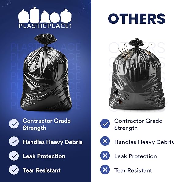 Plasticplace 55 Gallon Contractor Bags, Black, 38'' x 58'', 4 Mil, 32/Case