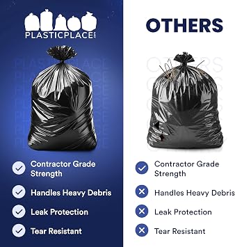 Plasticplace 55 Gallon Contractor Bags, Black, 38'' x 58'', 4 Mil, 32/Case
