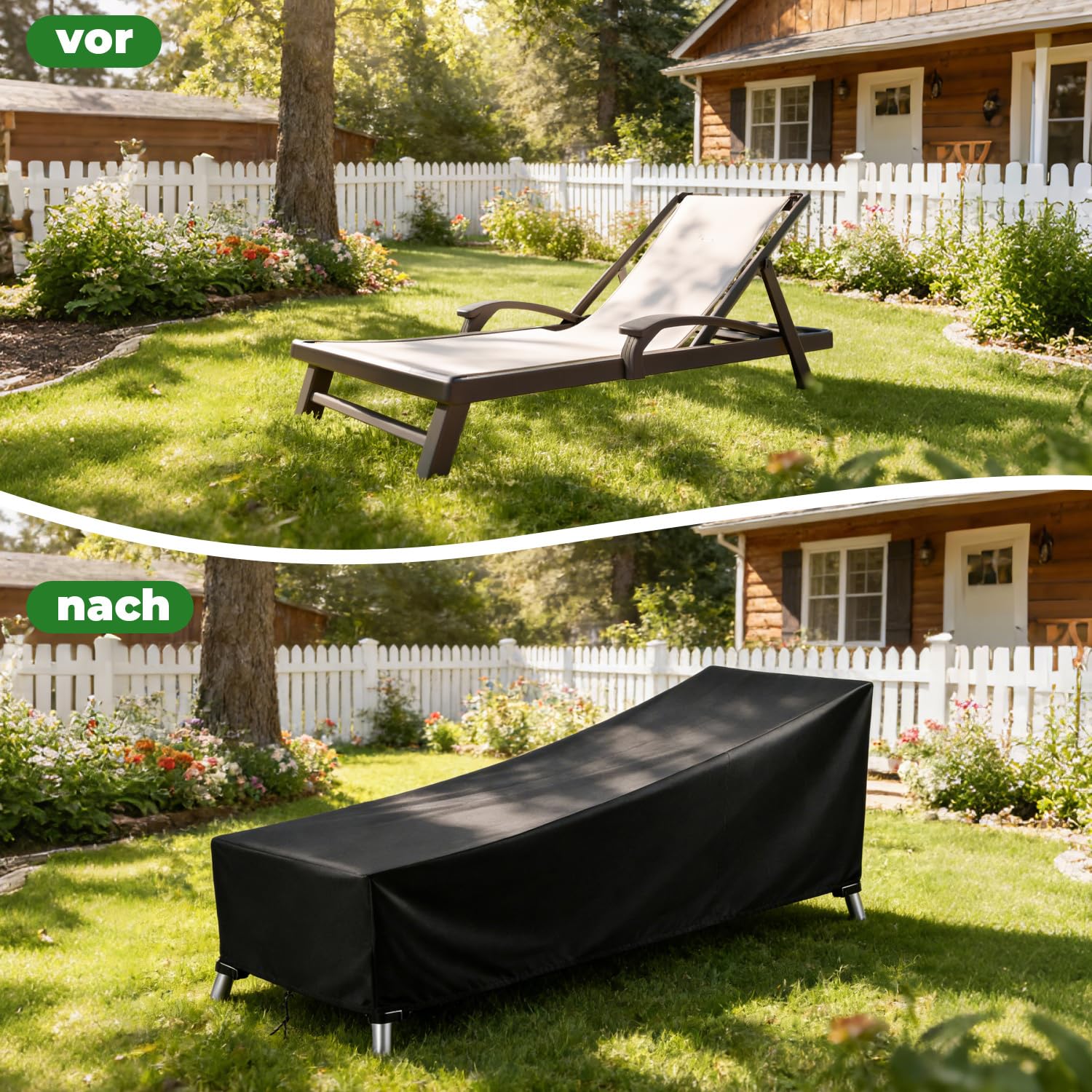 Lot de 2 housses de protection pour chaise longue de jardin - 200 x 75 x 40/70 cm - Oxford 420D - Imperméable - Coupe-vent - Avec 4 boucles et cordon de serrage - Résistant aux UV - Pour
