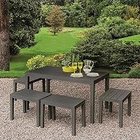 Dmora - Set Salotto da Esterno Sanremo, Composizione da Giardino con 1 Tavolo Rettangolare e 4 panchine