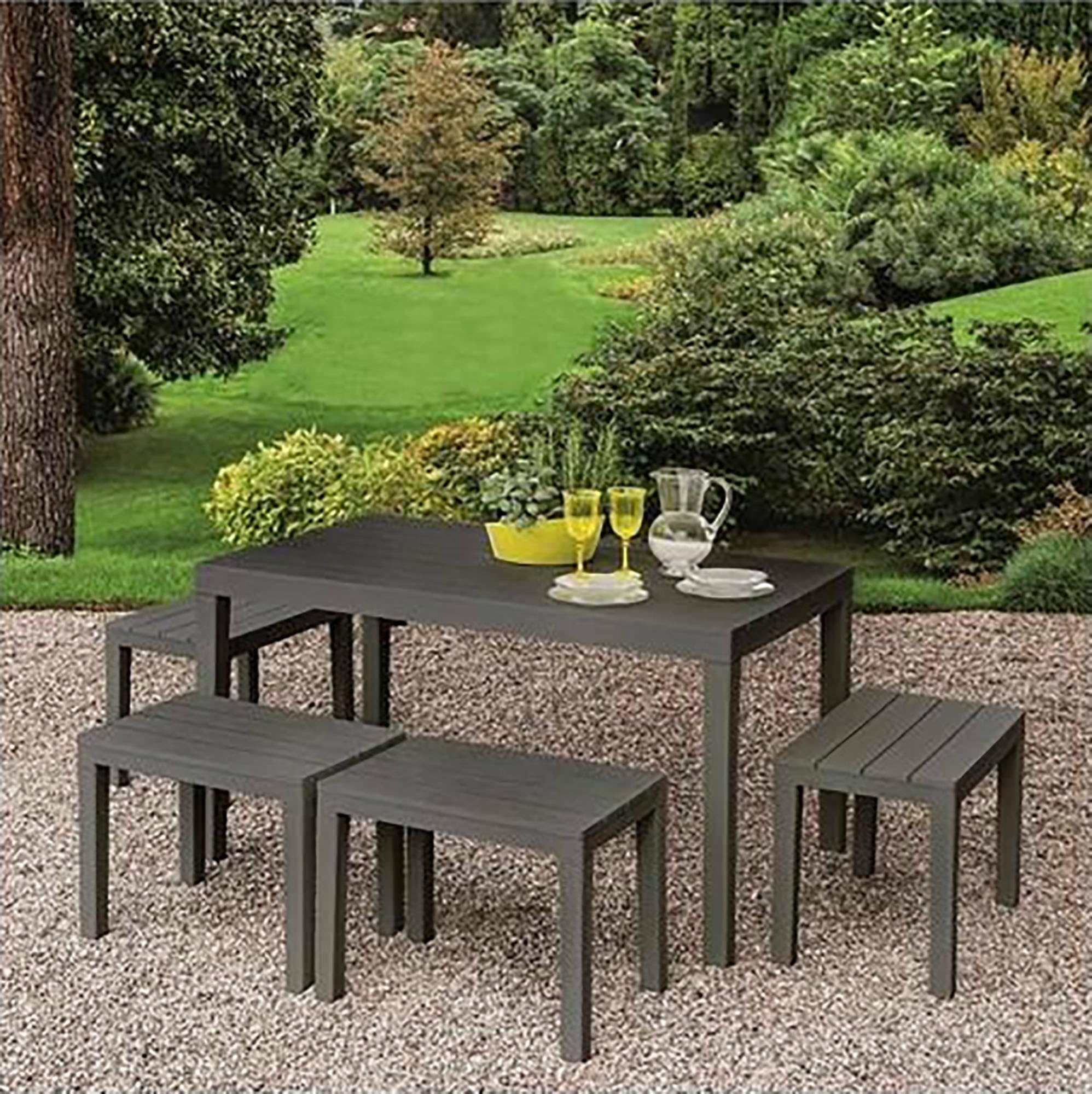 Dmora - Set Salotto da Esterno Sanremo, Composizione da Giardino con 1 Tavolo Rettangolare e 4 panchine, Salottino Indoor e Outdoor da PIC Nic, 100% Made in Italy, Antracite