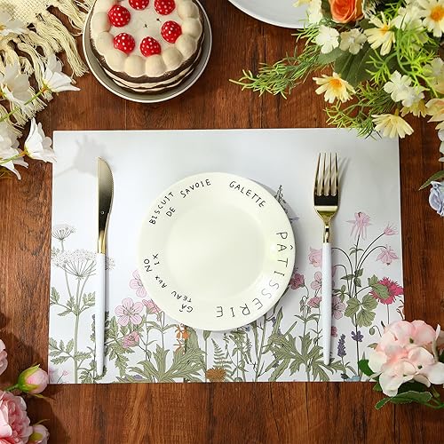 Miniatura 4 de Moinchore Paquete de 100 manteles individuales de papel con flores silvestres para mesa de comedor, manteles individuales desechables florales