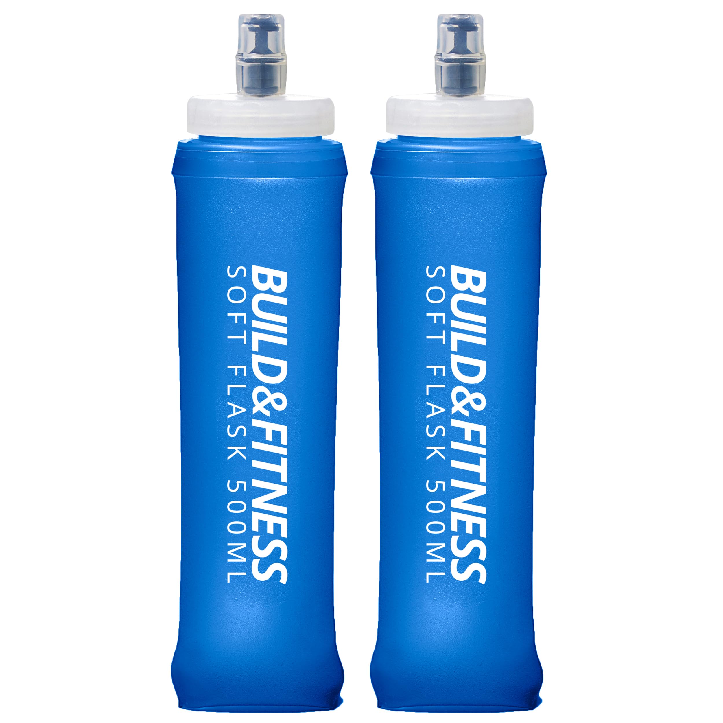 Build & Fitness Blue Soft Water Bottle 2 Pack - 500Ml / 350Ml. Collapsible Soft Flask, Leakproof, Tpu, Bpa Free, Easy To Clean & Lightweight. Perfect For Hydration Vest, Running Belt (, 500Ml (2 Pack))