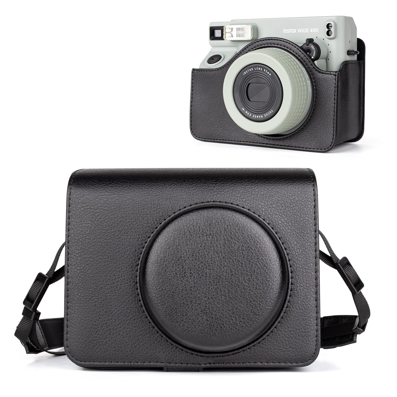 HIYQIN Fuji WIDE 400 Camera Case, PU Leather Protective Case Compatible for Instax WIDE 400 Instant Camera - Carrying Bag with Adjustable Shoulder