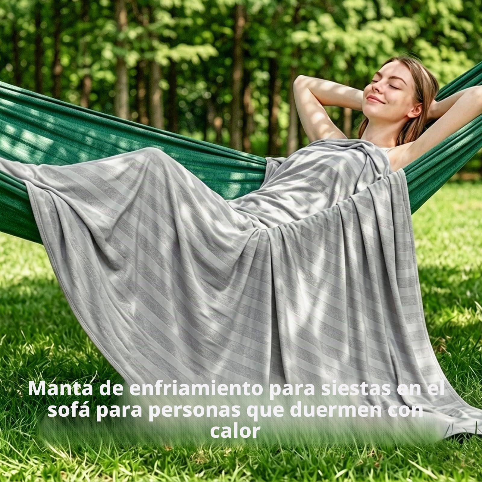 EMME Manta Refrescante de Enfriamiento, ARC-Chill Q-MAX>0.5, 152x203 cm, 2 en 1 Doble Cara - Manta Fina de Verano Ligera y Transpirable para Día, Sofá o Cama, Cubrecama Suave,Grau Gestreift