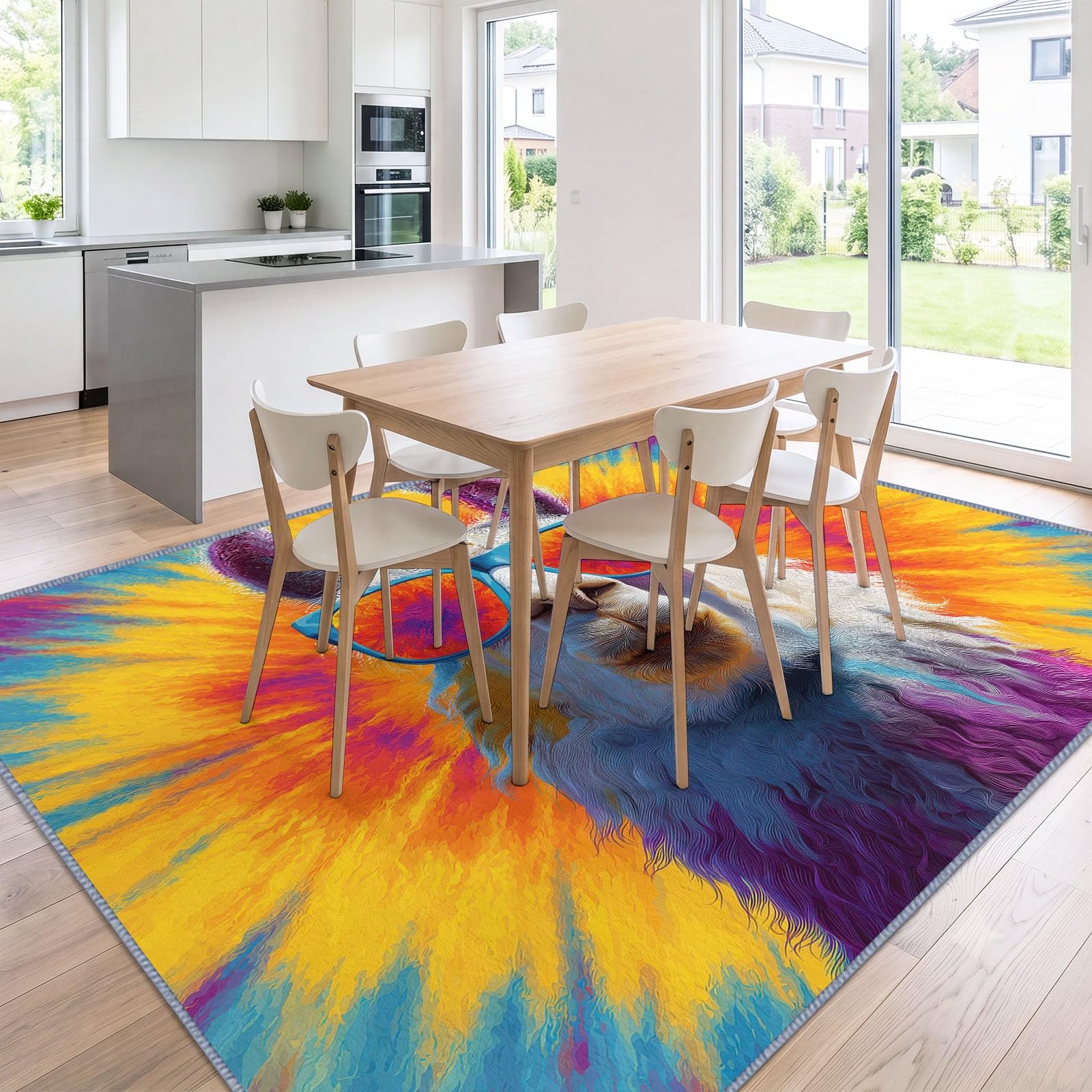 Générique Tapis Salon Mouton Tie-Dye 100 x 160 cm, Lavable en Machine Tapis de Sol Bohème Doux Antidérapant pour Entree Interieur, Chambre, Salle à Manger