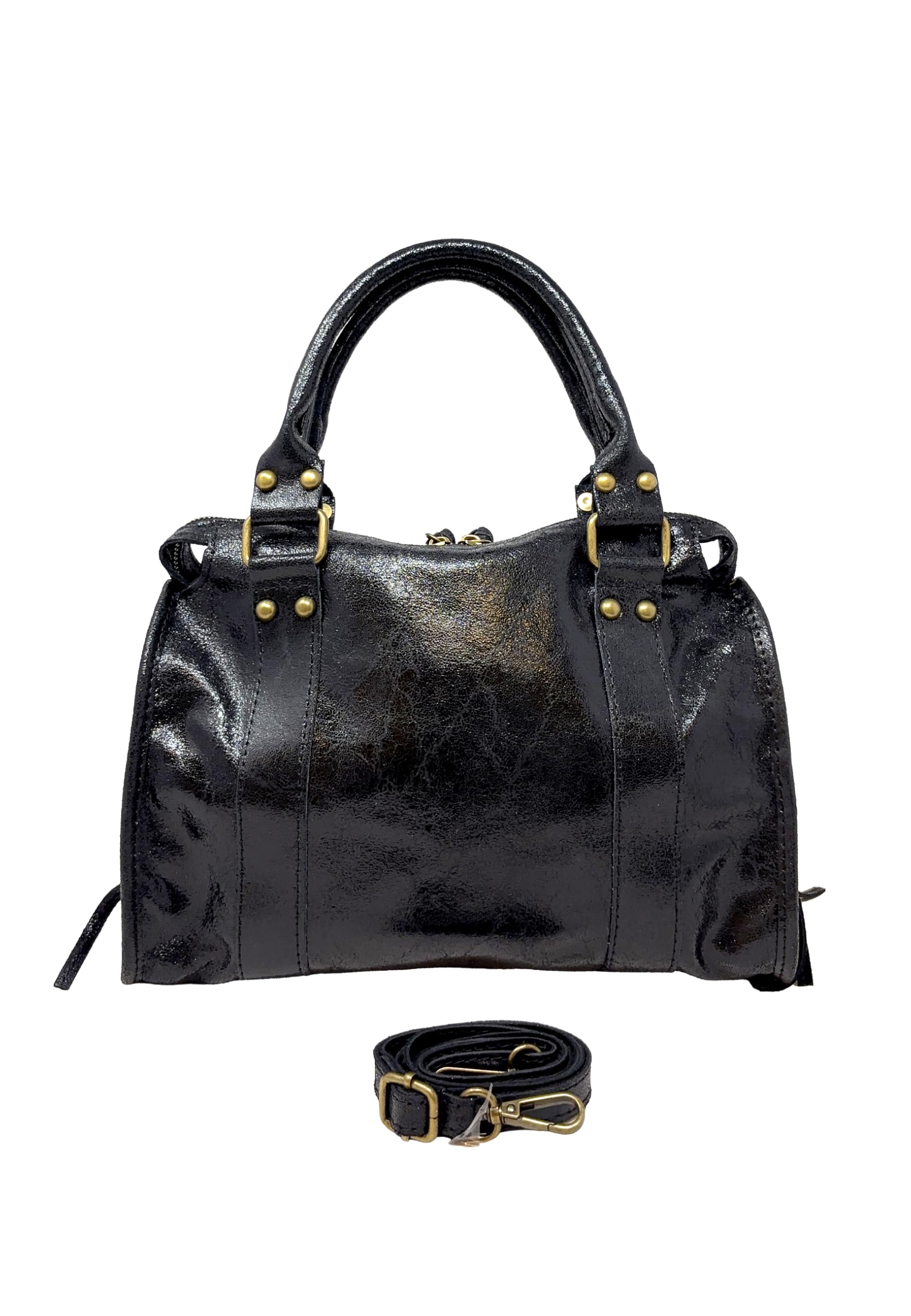 Chicca Borse Borsa a Mano con Tracolla Media da Donna in Pelle Lucida con Borchie