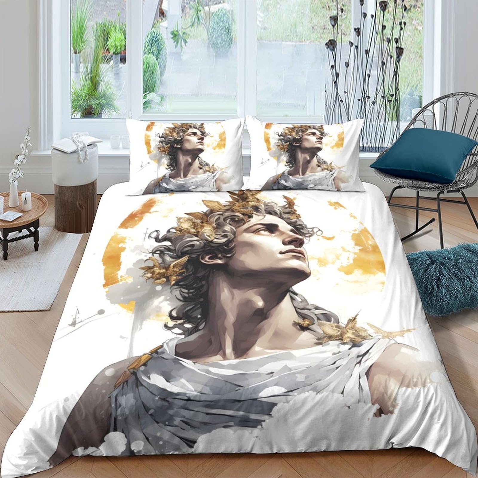 Ctjqhvkz Style-1 3D Printed Apollo Statue Fitted Sheet Microfiber Artistic Gold Accent Bed Sheet For Bedroom Guest Room Decor Easy Care Single（135X200cm）