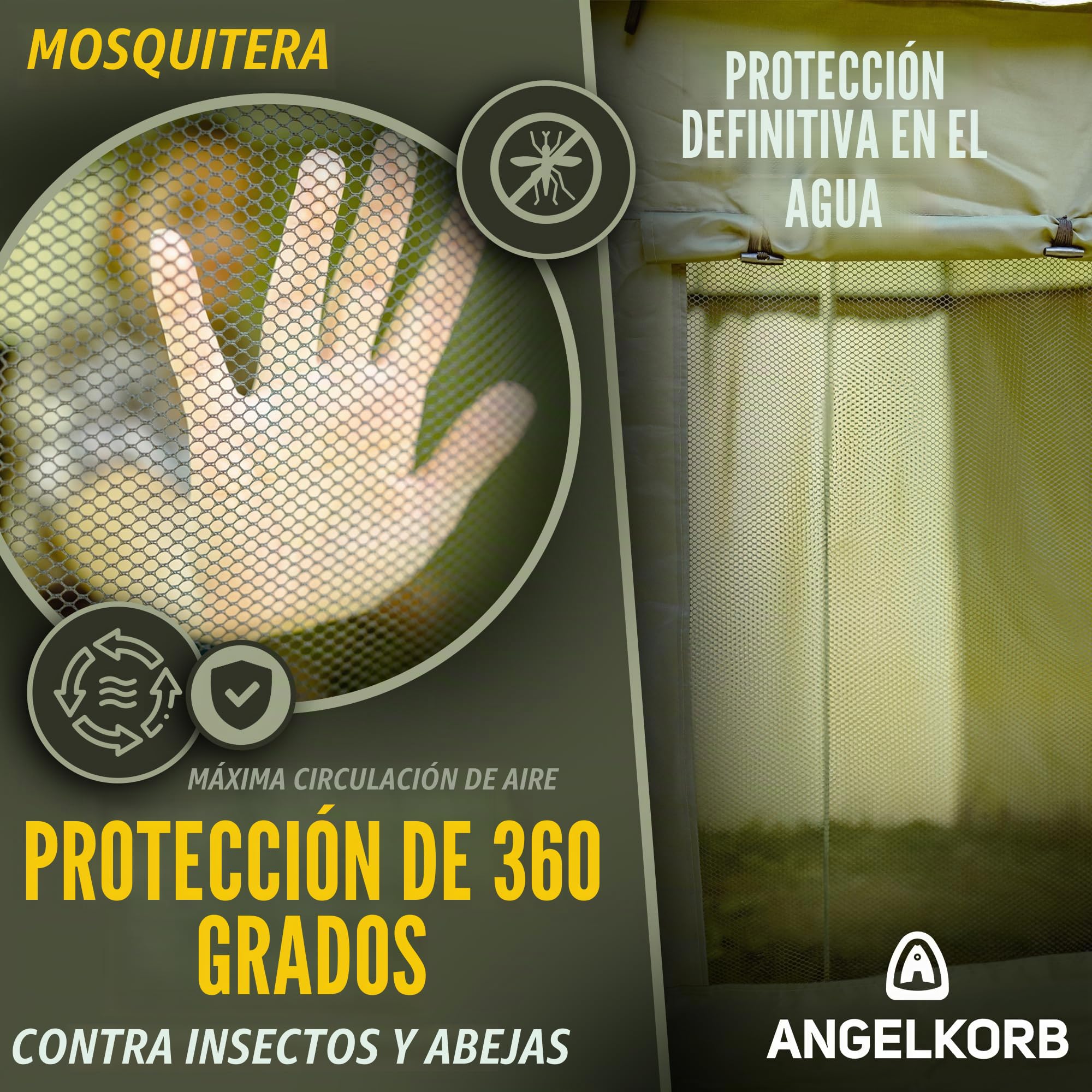 Angelschirm con pared lateral 2,50 m – Sombrilla para pesca y tienda de campaña, repelente al agua, protección contra mosquitos, inclinable a 45° – Carpa de pesca para camping y al aire