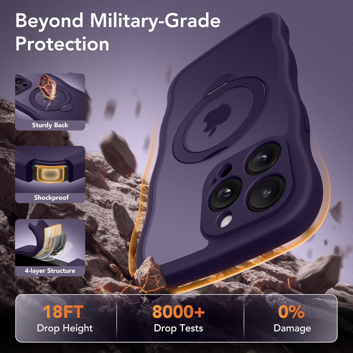 GolbinBox for iPhone 15 Pro Max Case,[Compatible with Magsafe][360°Magnetic Stand][Cute Wave Edge][18ft Military-Grade Protection] Translucent Matte Women Phone Cover for iPhone 15 Promax,Dark Purple - Image 6