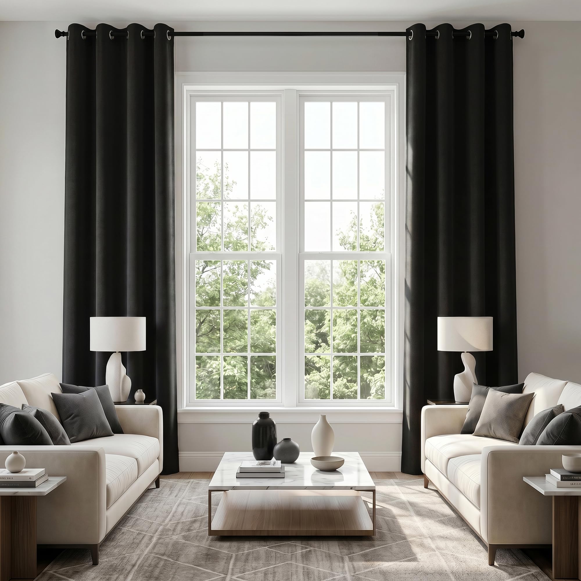 KOUFALL - Blackout Curtains 132 Inch Length 2 Panels Set Grommet 11FT Room Darkening Window Curtains Tall Drapes for Living Room Black — image 1