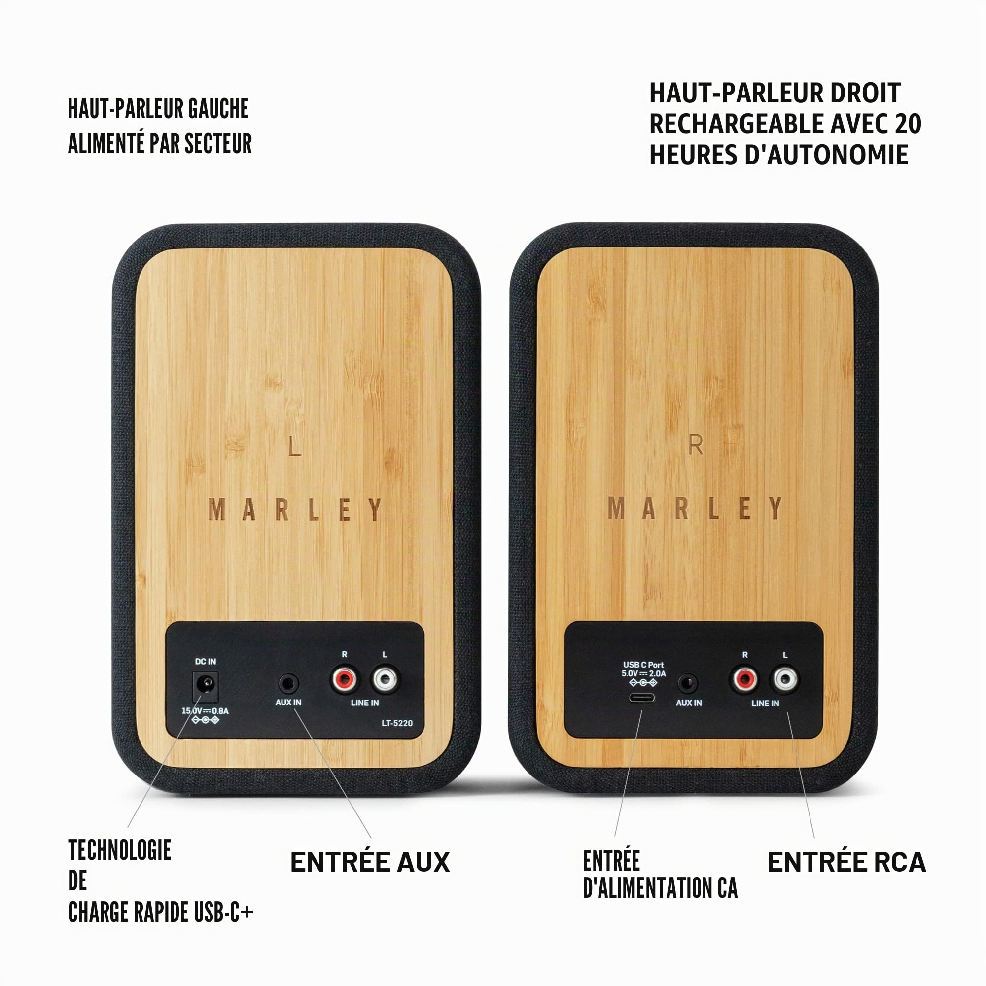 House of Marley Get Together Duo Enceintes Bibliothèque - Enceintes Bluetooth avec Entrée AUX, Compatibles avec Platine Vinyle - Enceinte Active Haute Définition, Conception Durable