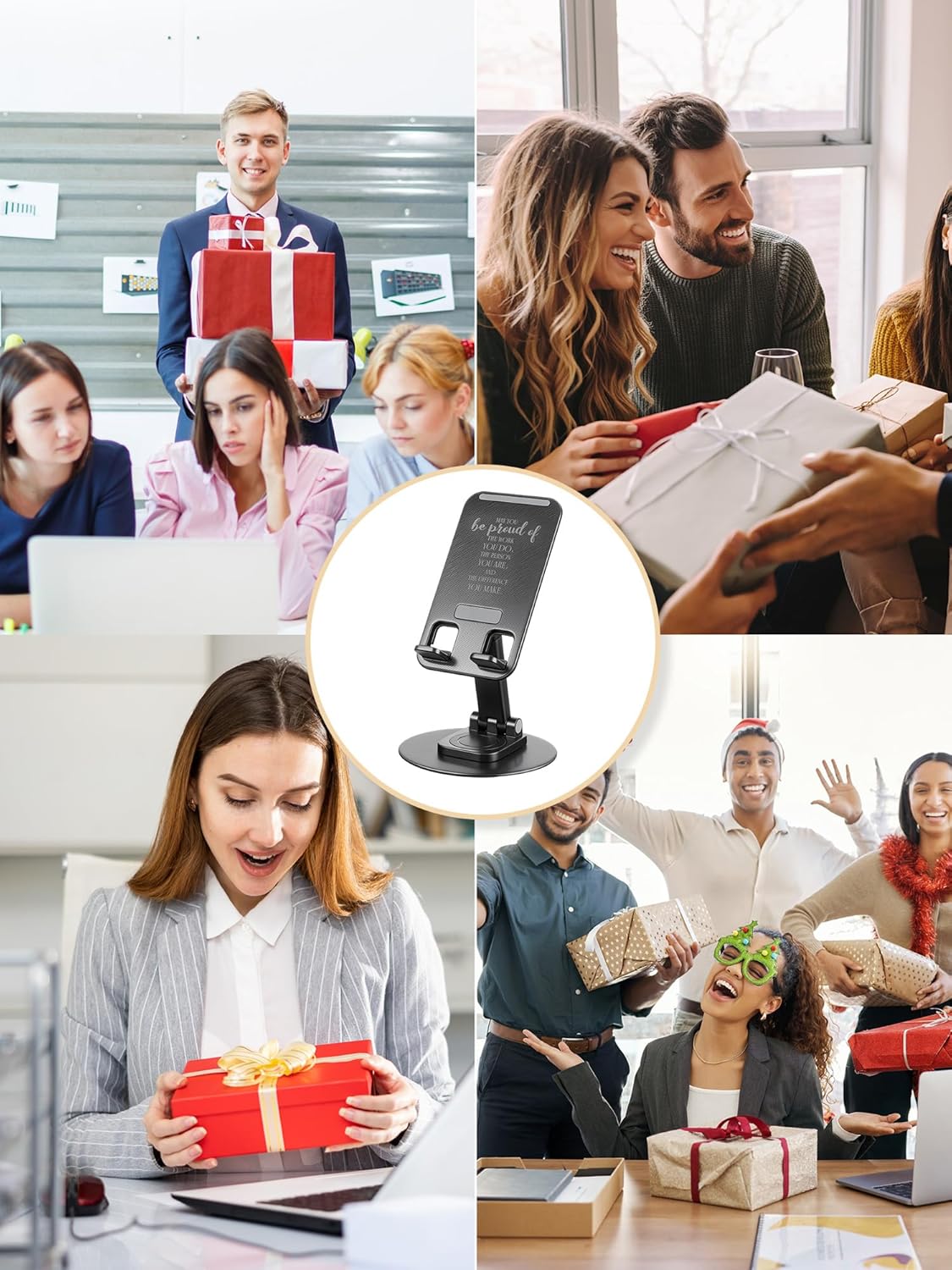 20 Pcs Employee Appreciation Gifts Bulk 360 Rotating Phone Stand for Desk, Cell Phone Holder with Inspiring Quote Thank You Gift for Worker, Teachers, Nurses (Work Pride)