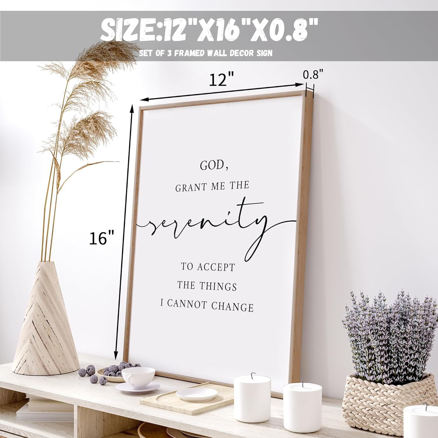 Houmury Serenity Prayer Wall Art Set of 3 - Framed Christian Scripture Decor 12x16” - Bible Verses for Home- “God Grant Me Serenity”