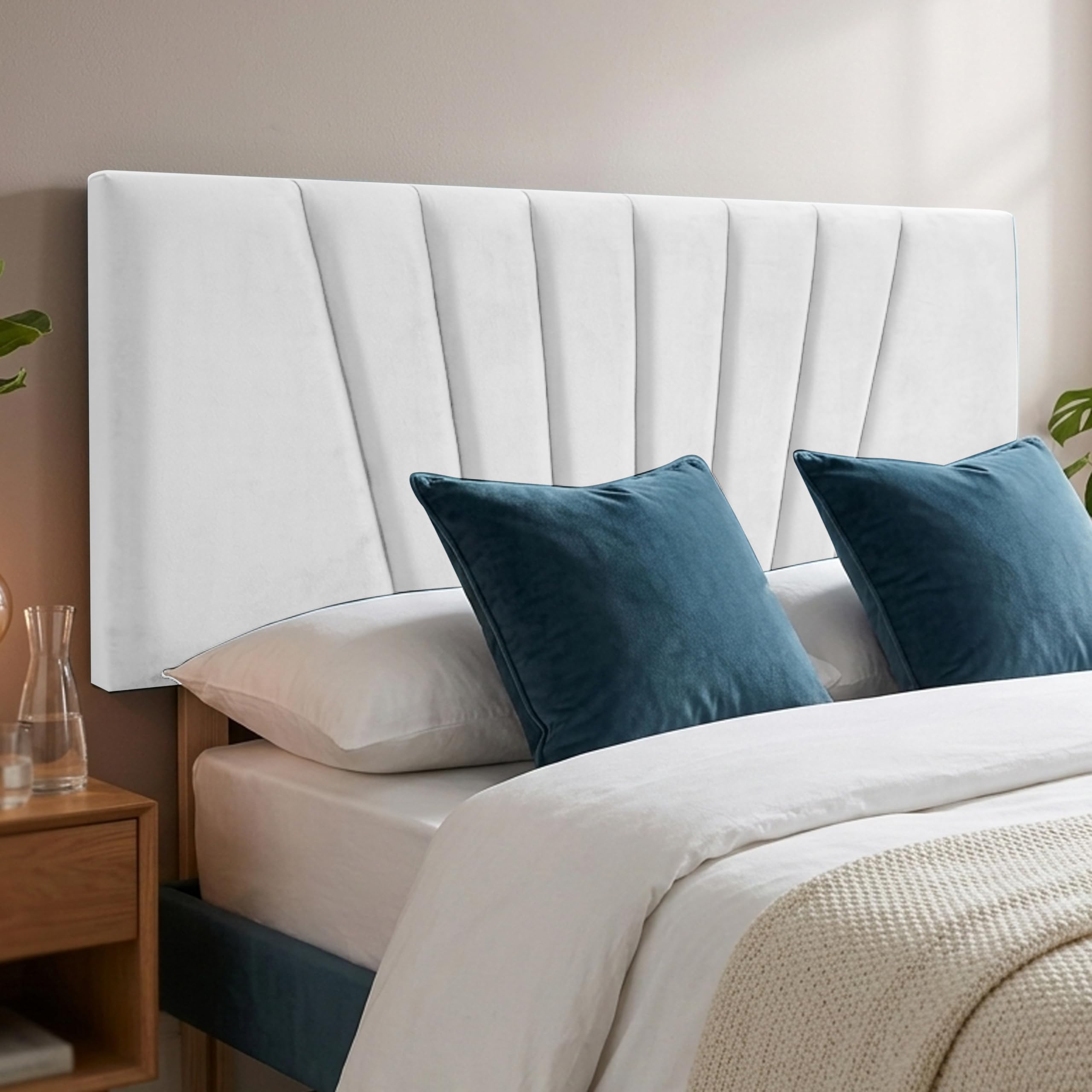 BEDELUNA Headboards for Bed - 24” Sunrise Plush Fabric Headboard - Elegant Divan Bed Thick Padding Bed Headboards, Luxury Bedroom & Hotel Furniture