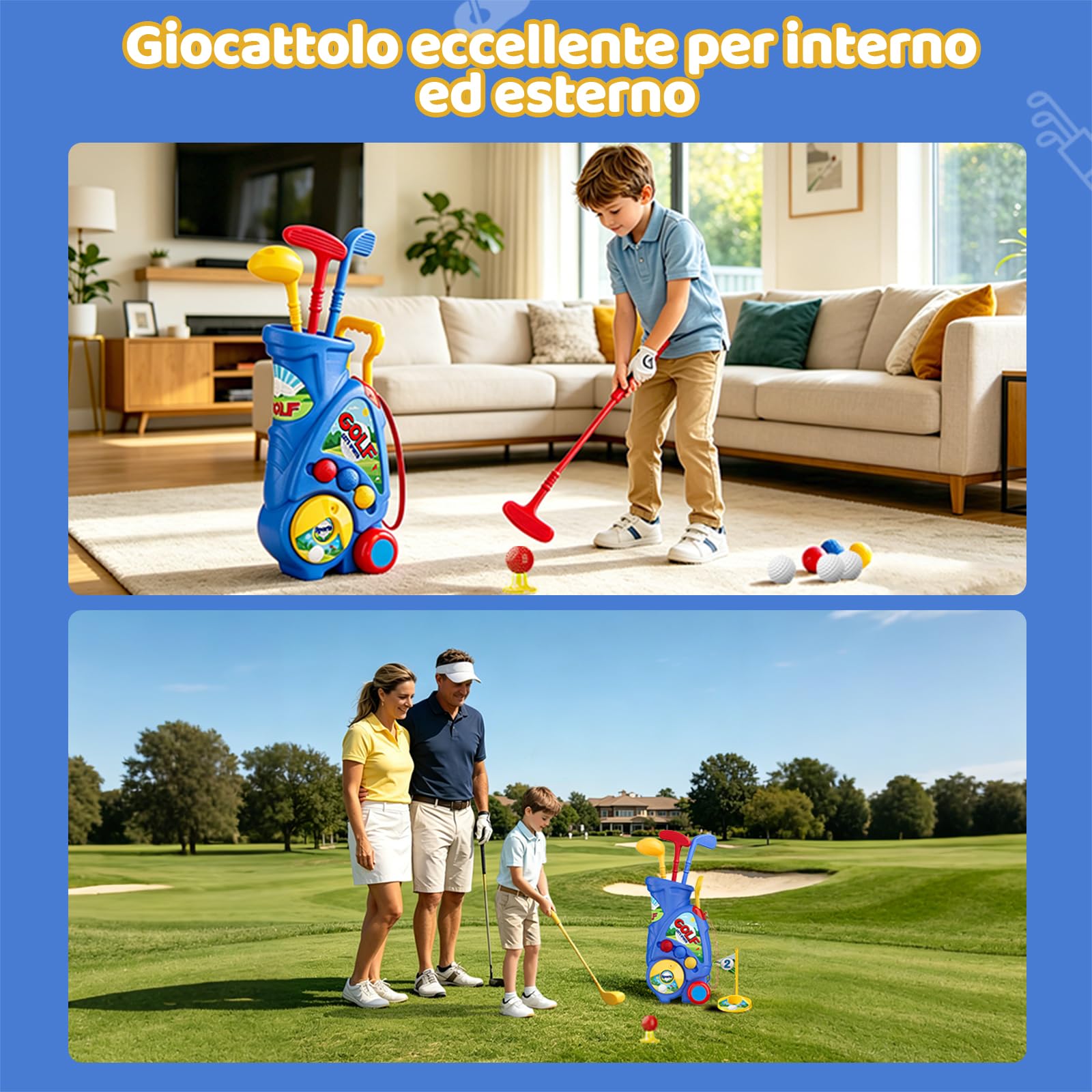 Naxudcoo Set da golf per bambini dai 3 ai 5 anni, giocattolo per mini golf con 6 palline, 3 mazze da golf, giocattolo per interni ed esterni dai 3 anni in su, regalo per ragazzi e ragazze
