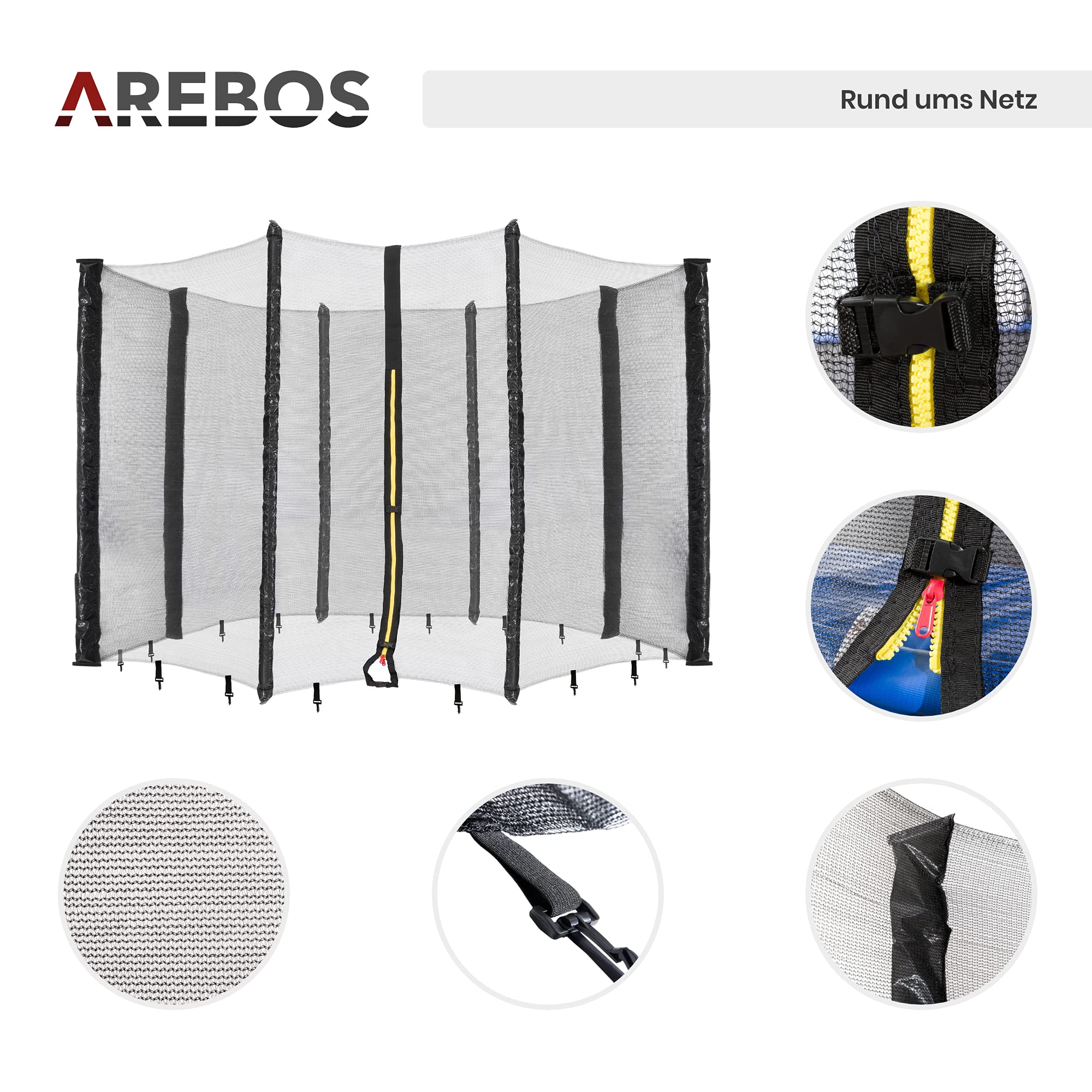 Arebos Trampolin Randabdeckung und Netz | Ersatznetz | Sicherheitsnetz | Gartentrampolin Trampolinnetz | Randabdeckung UV-beständig & wasserabweisend