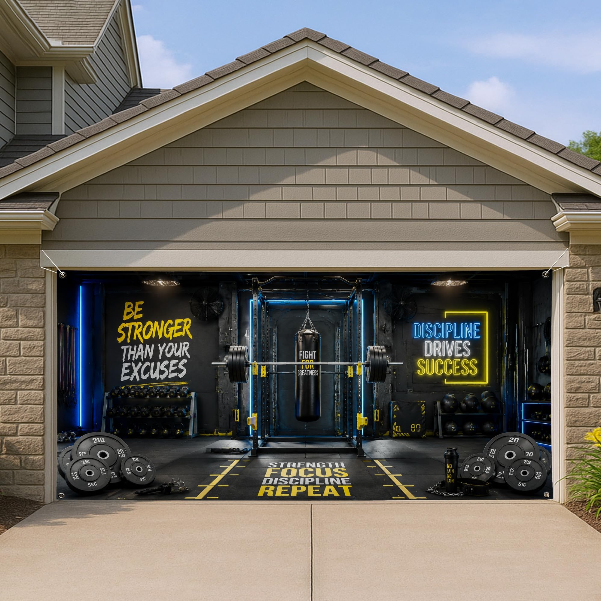 Fondo motivacional 157x71 interior y exterior para puerta de garaje y gimnasio en casa