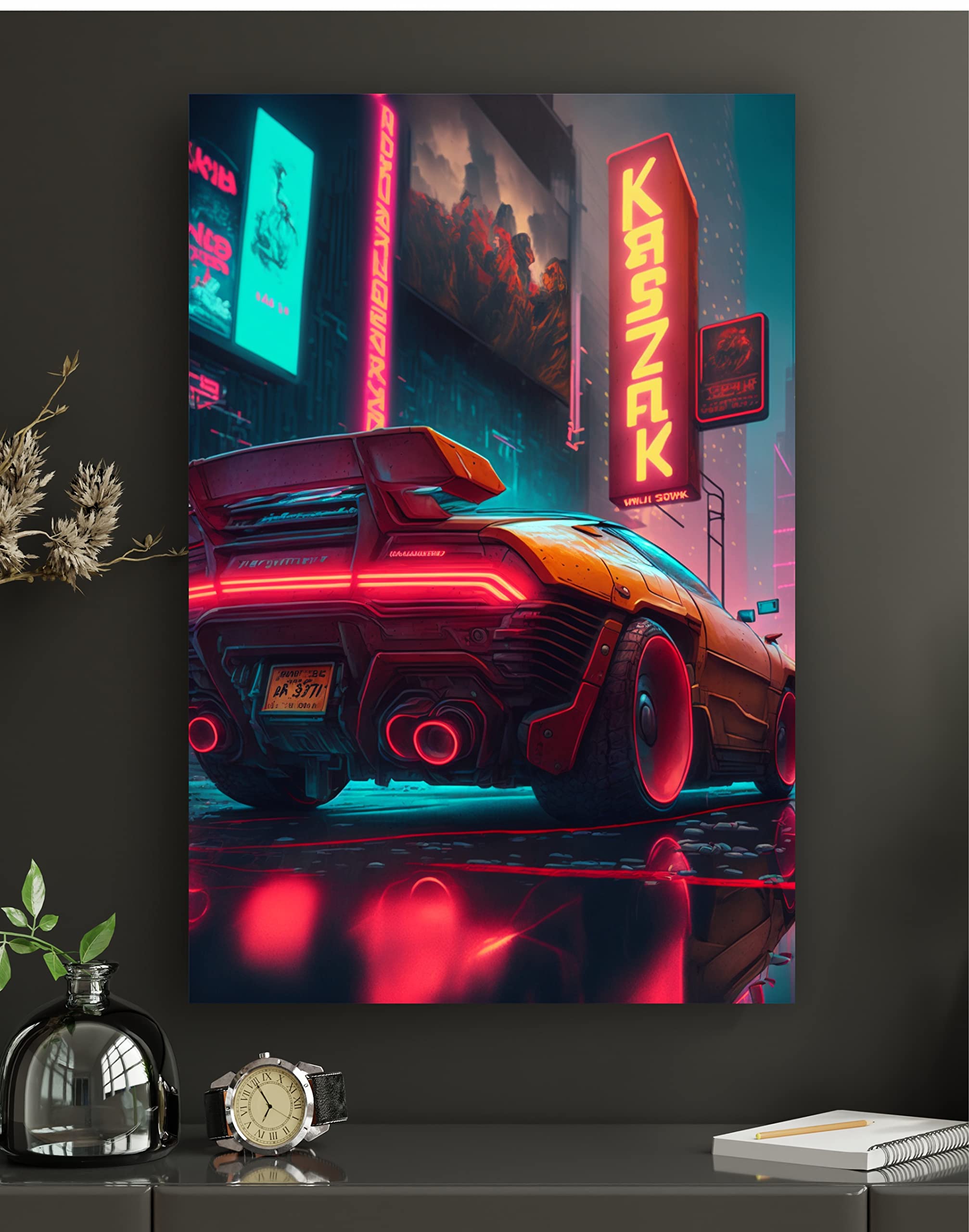 Poster In Metallo Cyberpunk – Quadro Stile Astratto 45x30 Cm – Composito Alluminio Con Stampa UV – Fatto A Mano