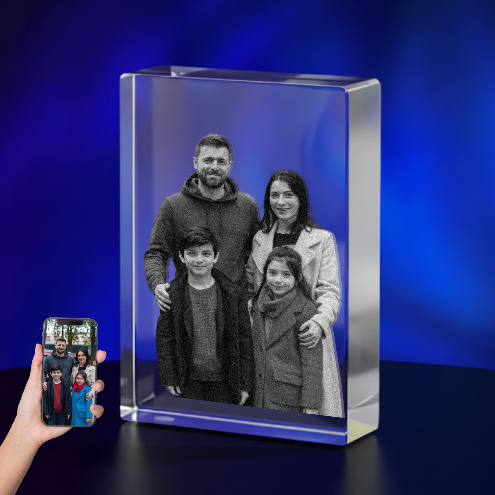 3D Crystal Photo, Personalised Memorial Frame for Mom, Dad, Wife, Men, Loved One, Rectangle 3D Laser Etched Crystal, Cube Custom Glass Picture for Birthday Anniversary Sympathy