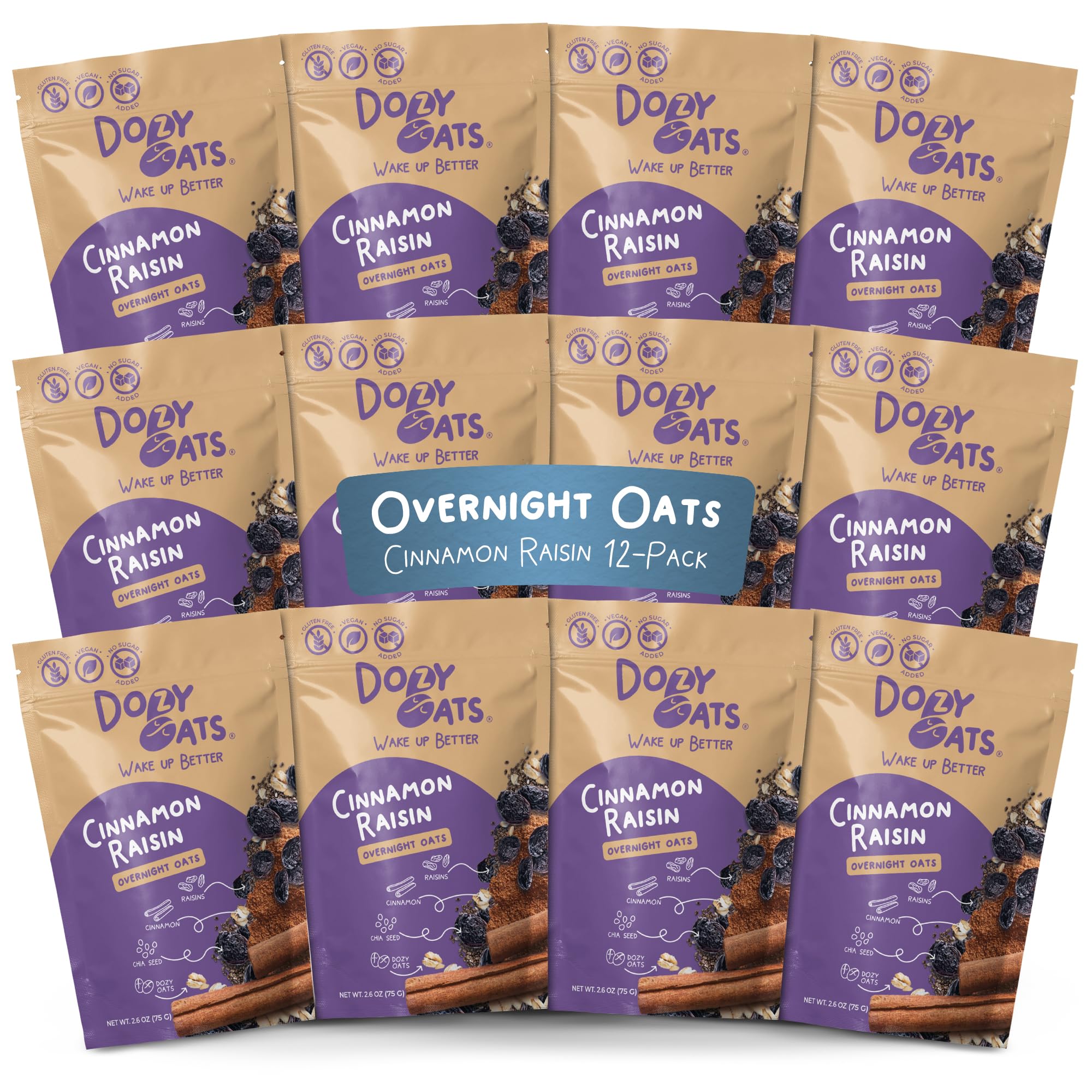 Amazon.com: Dozy Oats Overnight Oatmeal Packets, Cinnamon Raisin