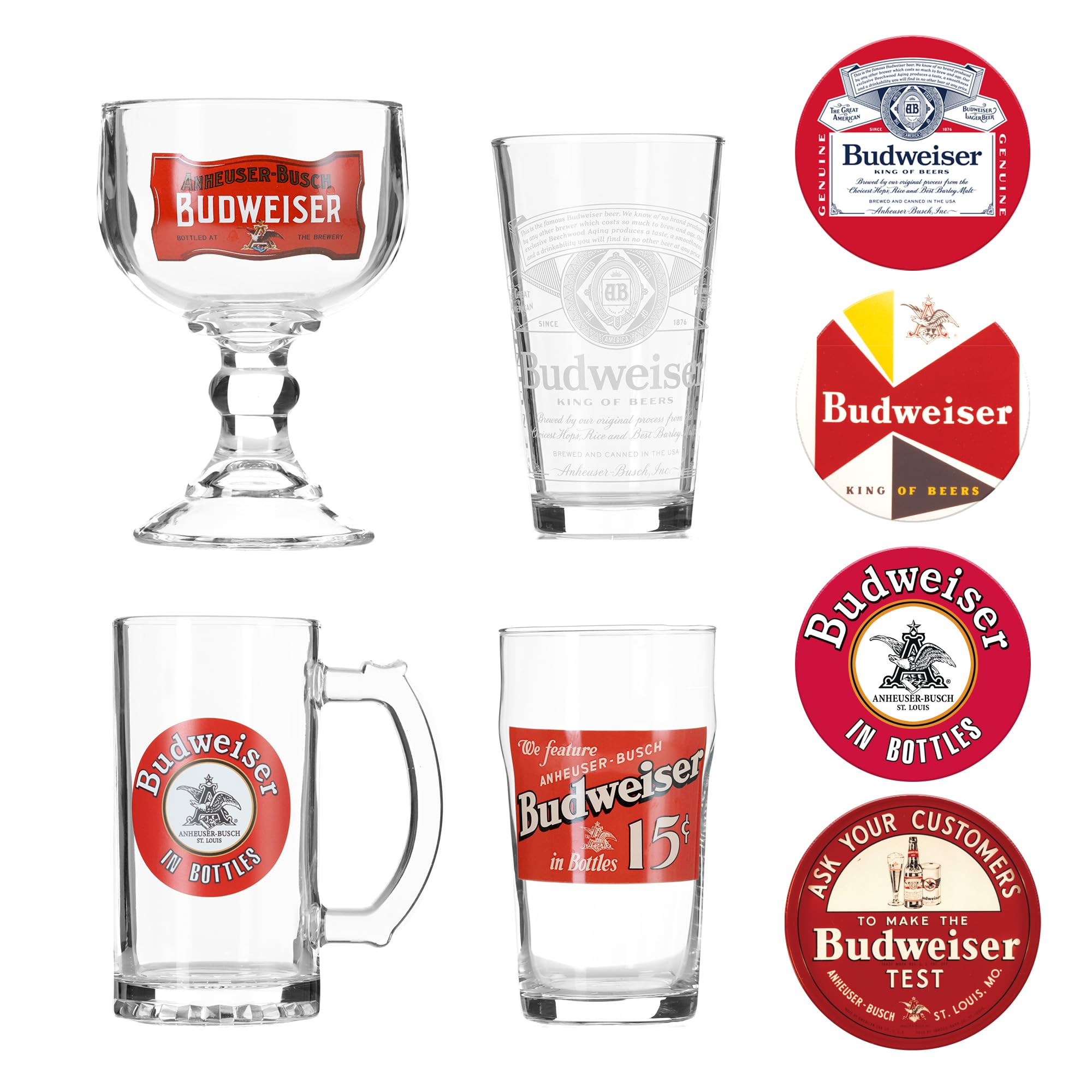 Amazon.com: Budweiser 4 Beer Glass and Coaster Deluxe Gift Set