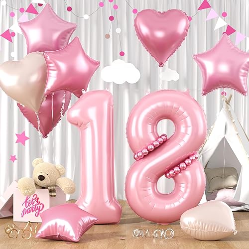 Miniatura 79 de Globos rosa pastel 25, juego de globos rosa bebé número 25, globo de papel de aluminio con estrella y corazón rosa con globo largo para mujeres y