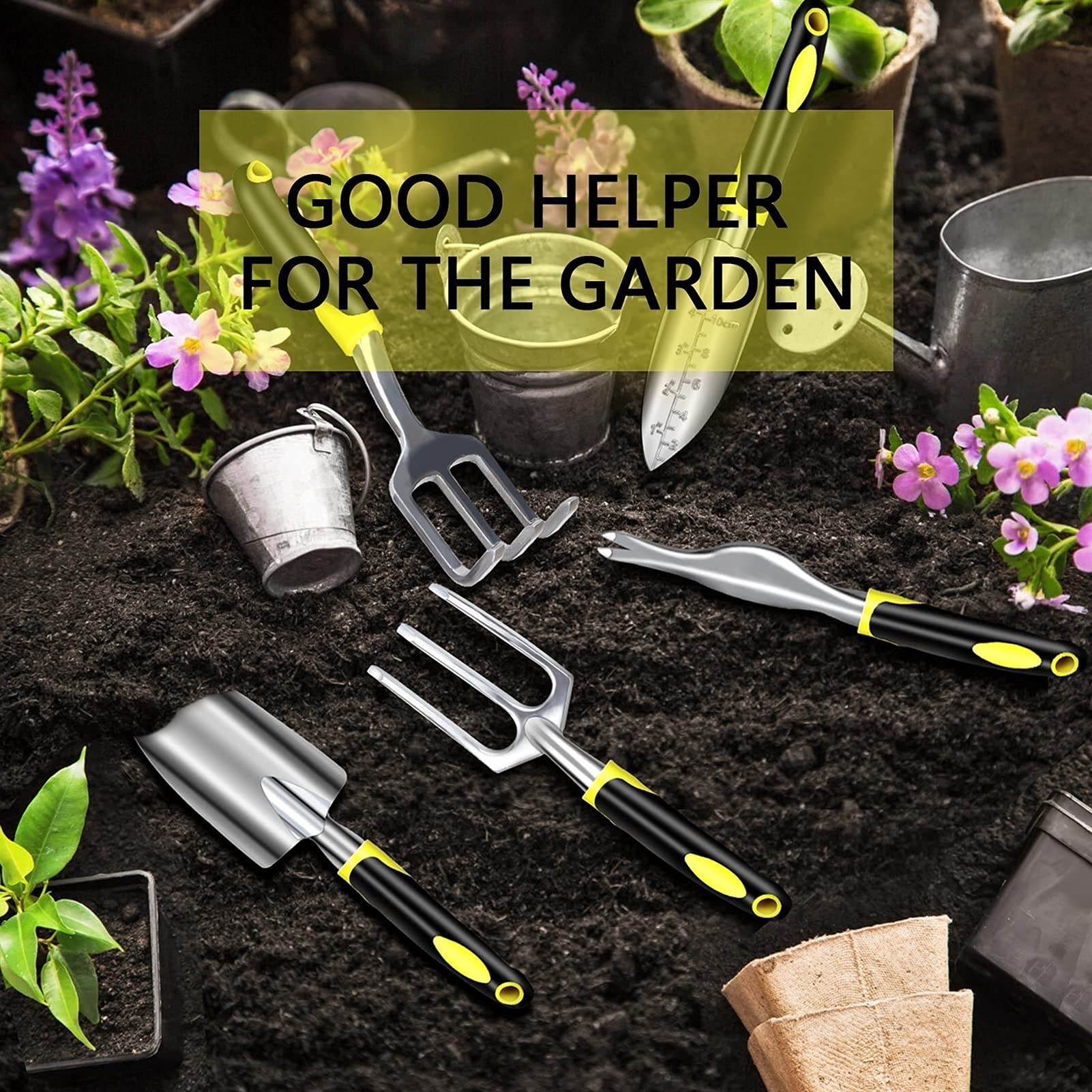 DINGFAN - Set di attrezzi da giardino, 5 pezzi, per donne e uomini, mini kit di attrezzi da giardino in alluminio, ideale come regalo per donne e uomini