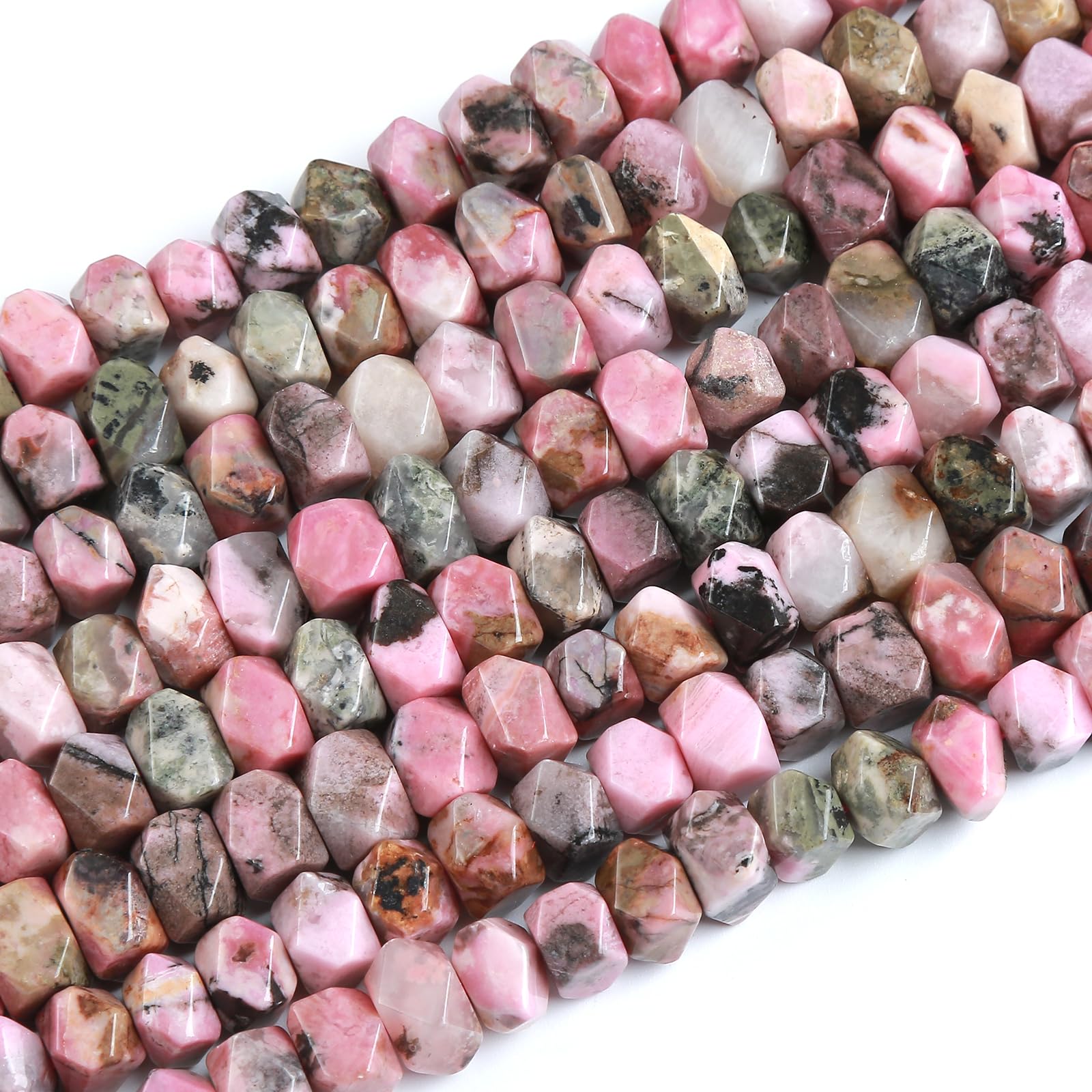 25 cuentas de rodonita natural de 6 x 11 mm, con corte irregular, sueltas, para hacer joyas, pulseras, 19 cm.