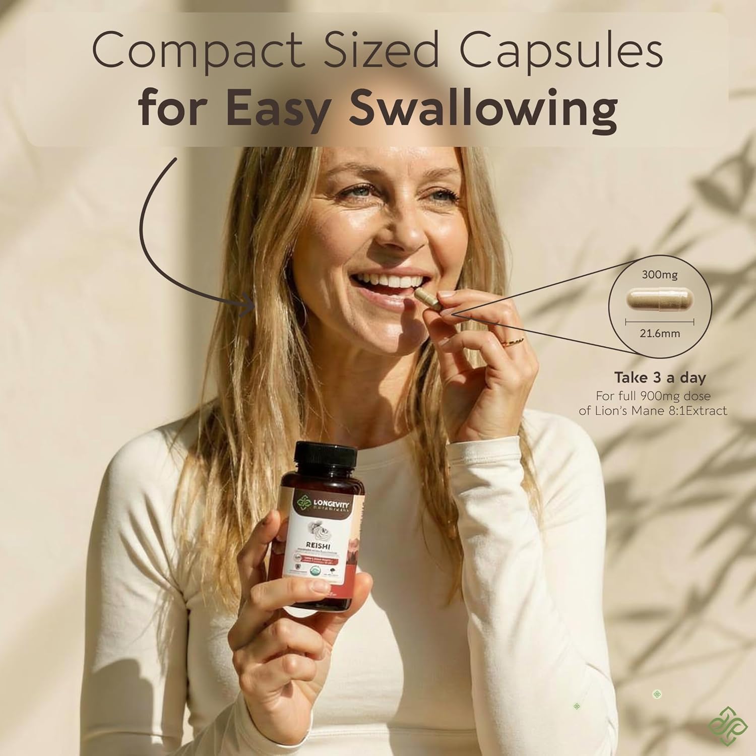 Longevity Botanicals Organic Reishi Mushroom Capsules Supplement Extract 120ct | Ganoderma Lucidum Fruiting Body | ≥30% Beta-D-Glucans | 40 Servings of 900mg | Supports Stress & Immune Wellness