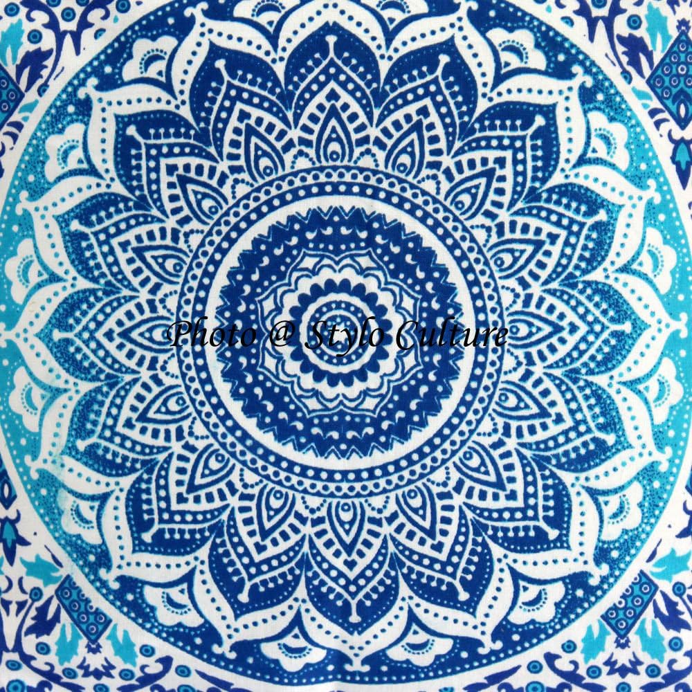 Ethnic Decorative Couch Sofa Toss Throw Pillow Cases 40x40 cm Cotton Bedroom Blue Mandala Ombre Printed Square Luxury Envelope Bohemian 16x16 Inch Cushion Covers - 5 Pcs