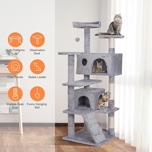 Miniatura 3 de Árbol para gatos de 52 pulgadas, multinivel, para condominio, para actividades de gatito, cama, mascota, gatito, trepador, torre con postes para