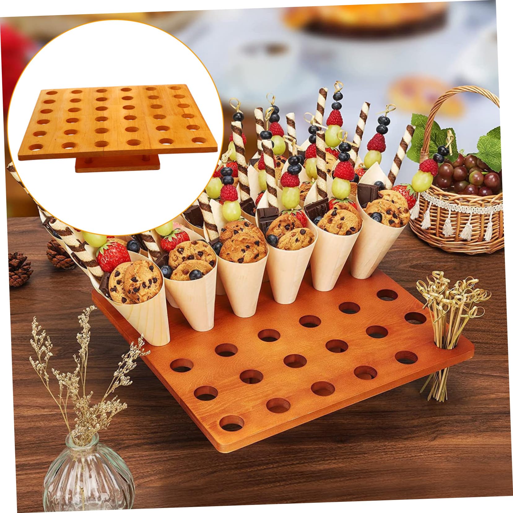 Espositore per Coni Gelato in Legno Arancione Superficie Liscia e Robusta per Negozi di Gelati e Mercati, Design Contenitore da Banco Elegante e Funzionale
