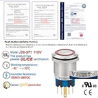 Vista 3 de 2 interruptores de botón de cierre de 0.866 in, 7/8 pulgadas, 110 V-120 V, SPDT, interruptor de encendido y apagado, impermeable, IP67, acero Azul
