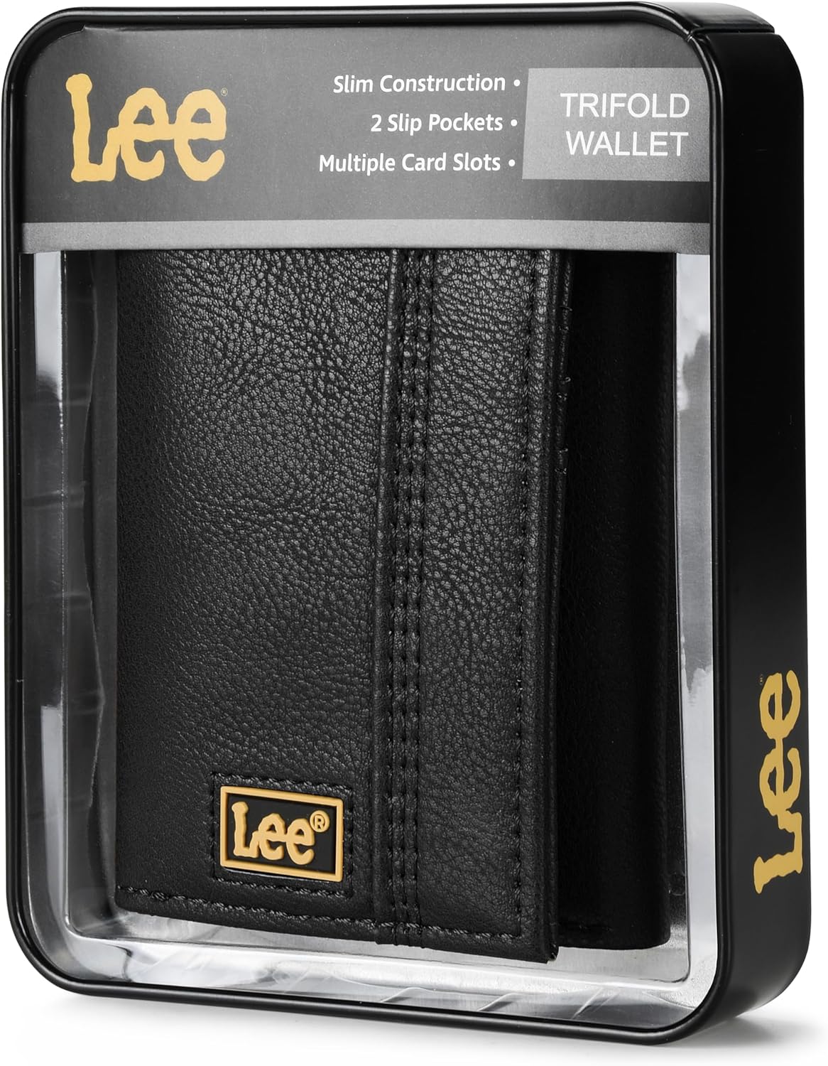 Lee Men’s Trifold Wallet, Pebble Grain Leather Wallet with Flip ID Window - Image 2