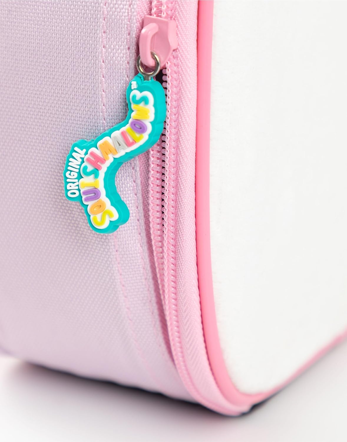 Squishmallows Girls Lunch Bag Set | Kids 3 Piece Bundle with Fluffy Dinner Bag, Water Bottle & Snack Pot | Childrens Plush Cam the Cat Zip Bag with 3D Ears in Pink & Purple | Back to School Gifts