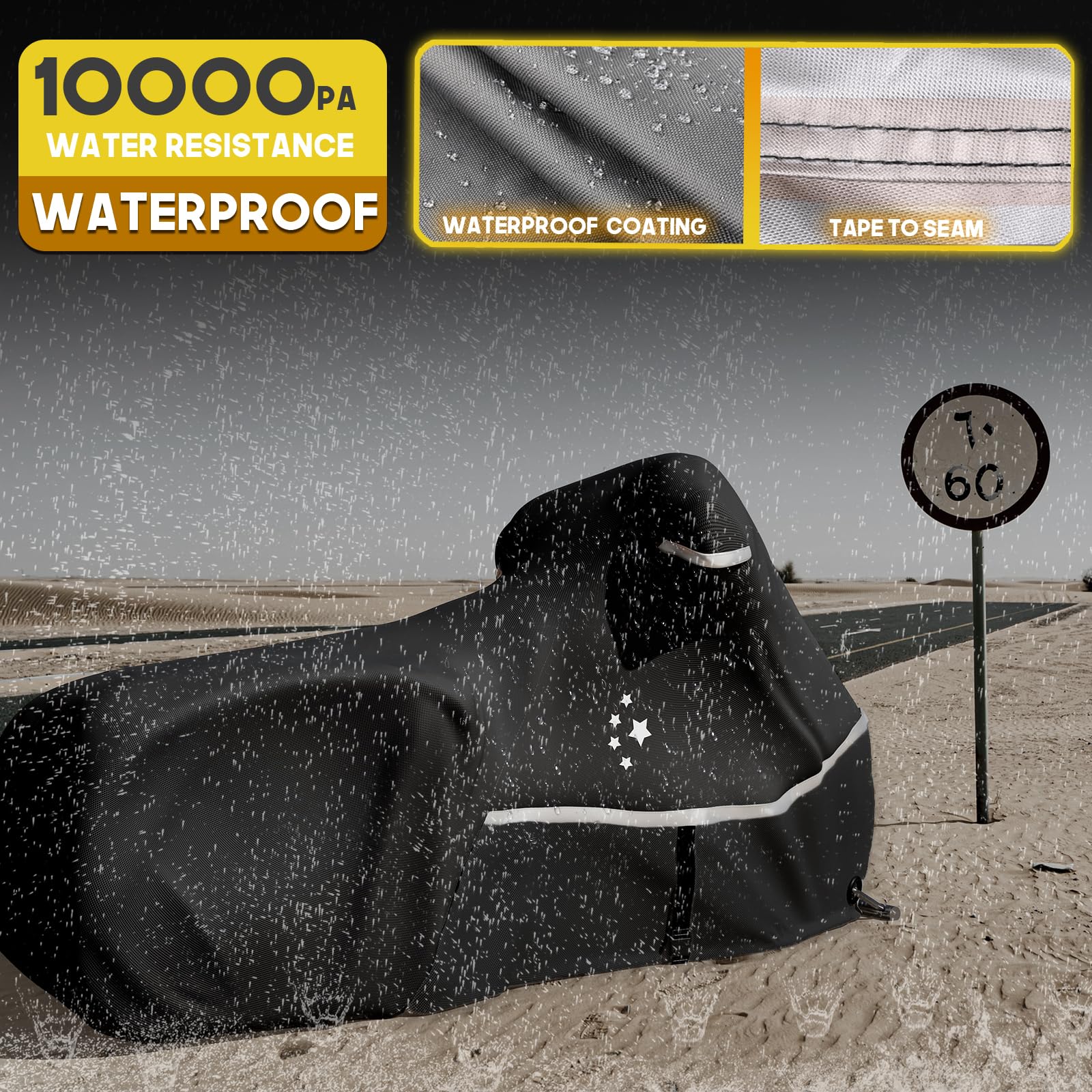 Funda para Moto 420D Heavy Duty All Season, Universal, Impermeable, protección para Exteriores, 96 Pulgadas, XXL, Color Negro