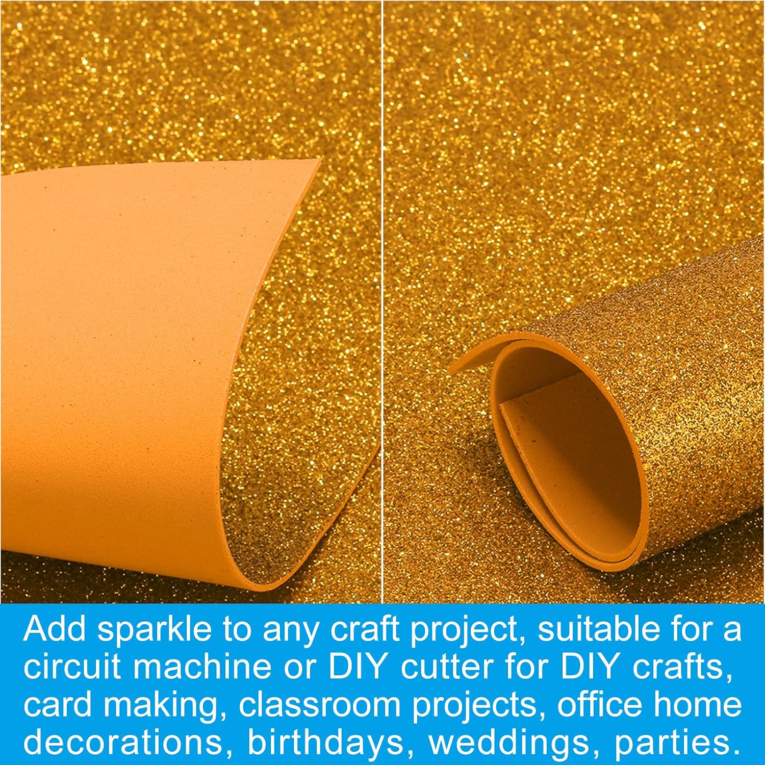 PATIKIL Gold Tone Shiny EVA Glitter Foam Sheet 11 x 8 Inch 2mm Thick Sparkle EVA Glitter Felt for Crafts DIY Project, 10 Pcs