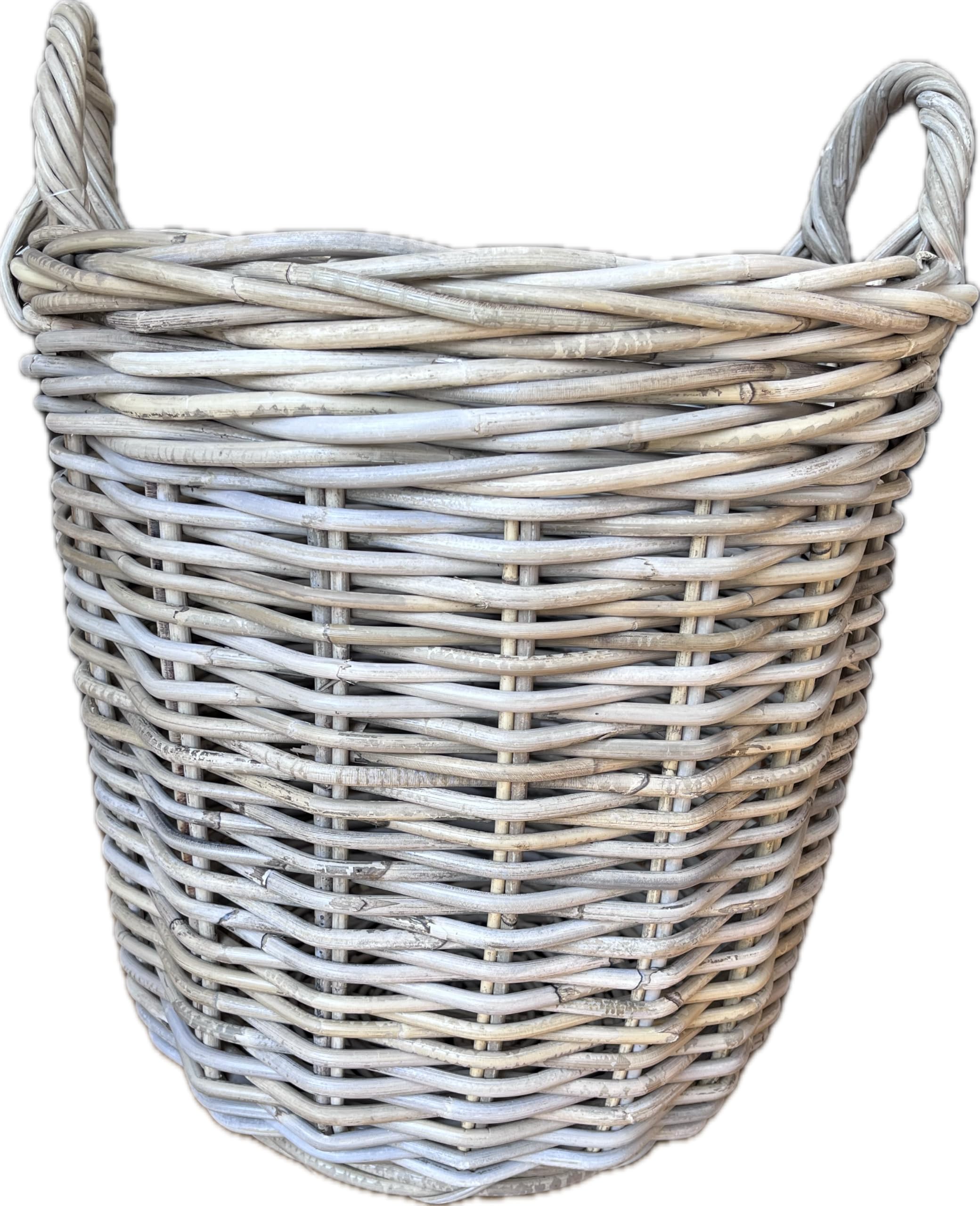 Storage Baskets, Wicker Basket, Round Log/Kindling Organiser with Handles, Small, Medium and Large Sizes (Round Large (45x46cm - H: 54cm to top of handles))