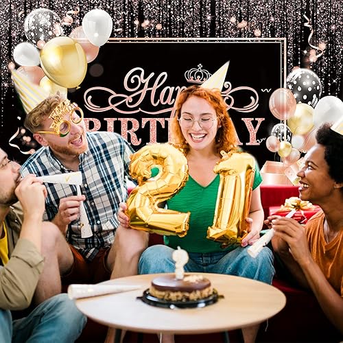 Miniatura 4 de Telón de fondo de feliz cumpleaños para mujeres y niñas, decoraciones de fiesta de flores, pancarta de feliz cumpleaños, suministros de fiesta de