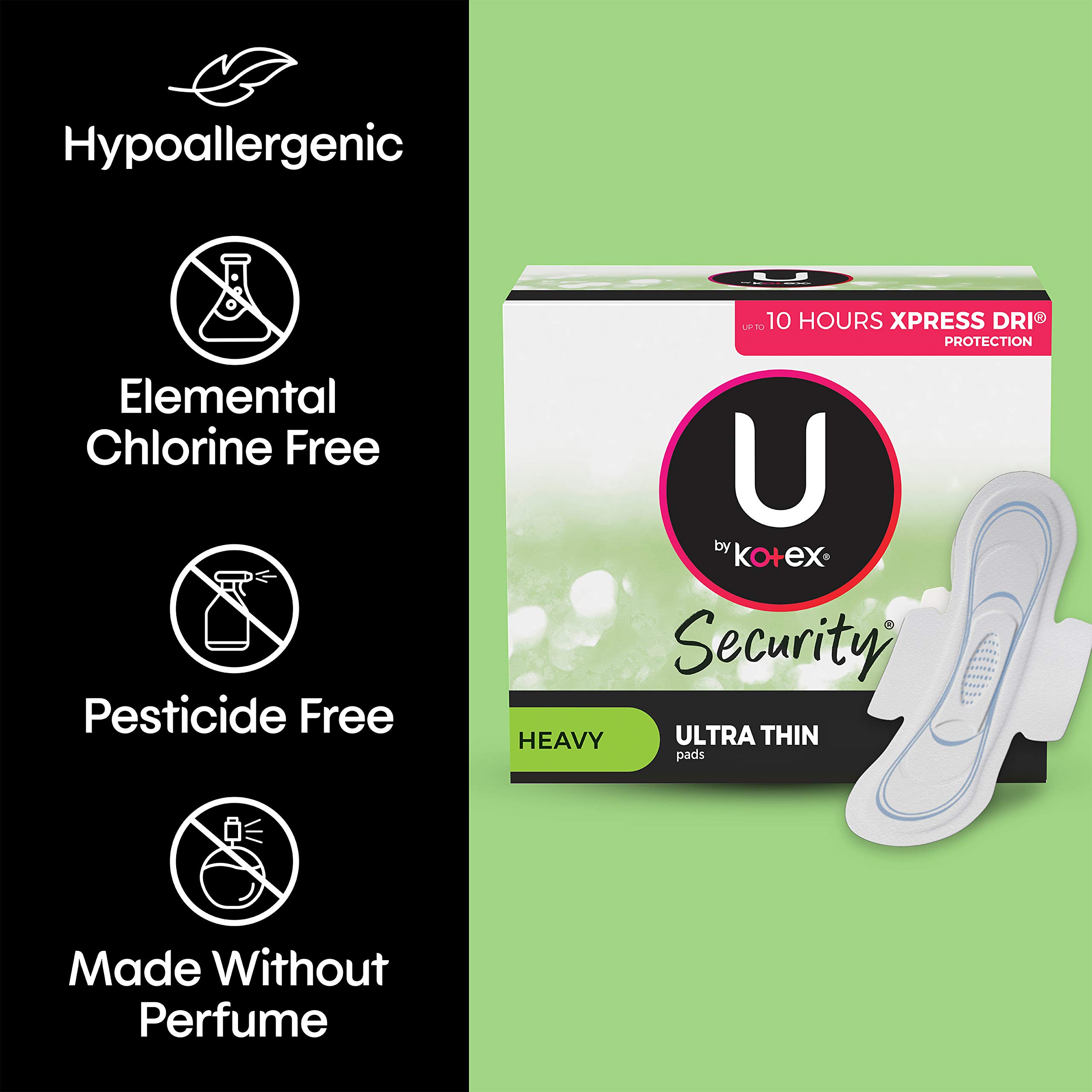U by Kotex Security Ultradünne weibliche Pads mit Flügeln, starke Saugfähigkeit, geruchlos, 32 Stück