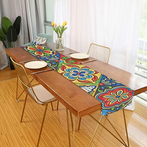 Miniatura 3 de Camino de mesa mexicano Talavera con estampado de doble cara para eventos de catering, cenas, bodas, vacaciones de primavera, fiestas en interiores