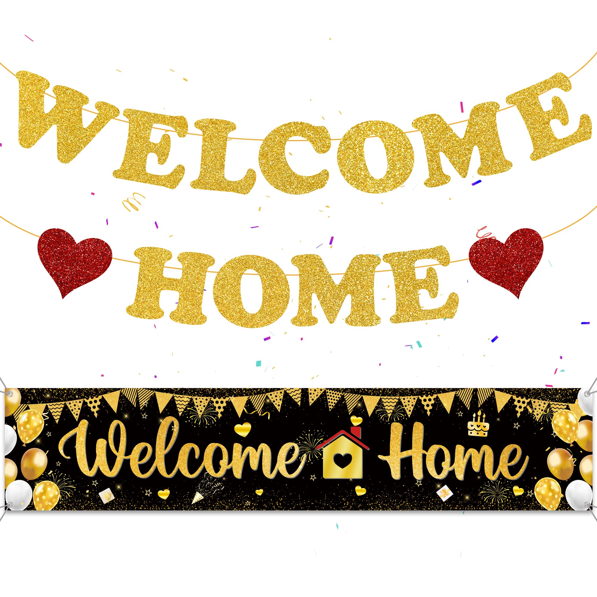 Welcome Home Letter Banner Decorations, Black Gold Welcome Back Decor