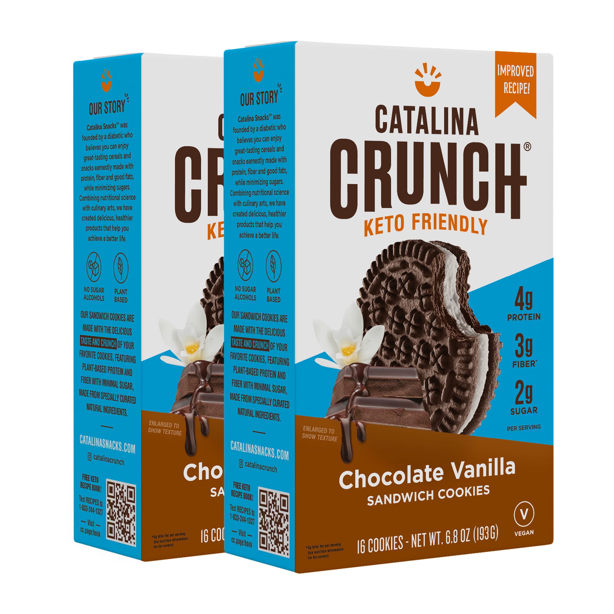 Catalina Crunch Chocolate Vanilla Keto Sandwich Cookies 2 Pack, (6.8 oz Boxes) Keto Snacks