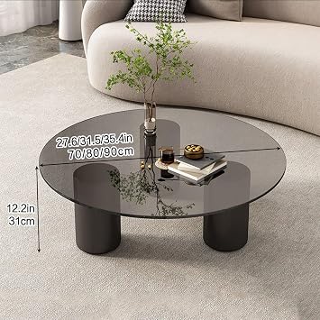 Round Glass Coffee Table Modern Coffee Tables for Living Room Modern End Table Vintage Tempered Transparent Glass Top Coffee Tables Living Room Balcony for living rooms, reception areas, apartments(C,