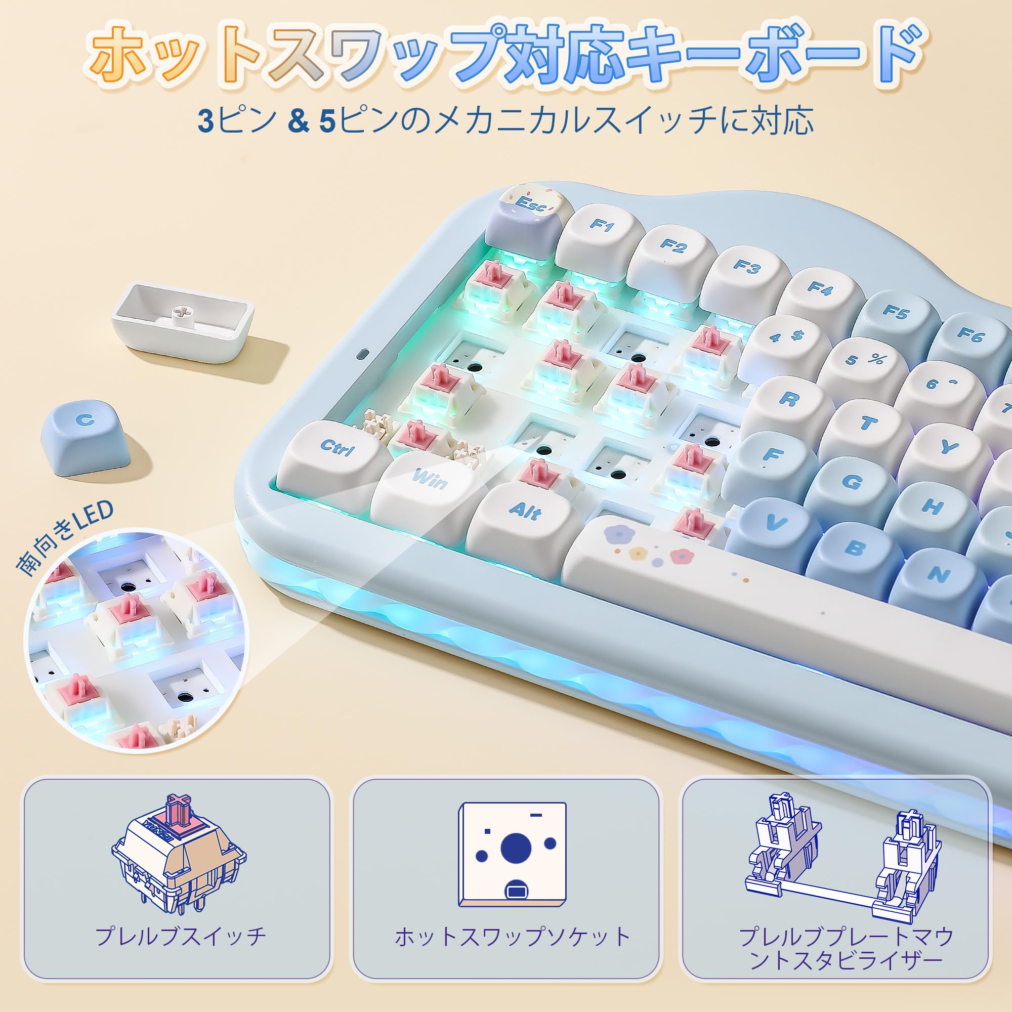 Amazon.co.jp: YUNZII C75 ワイヤレス メカニカルキーボード 75