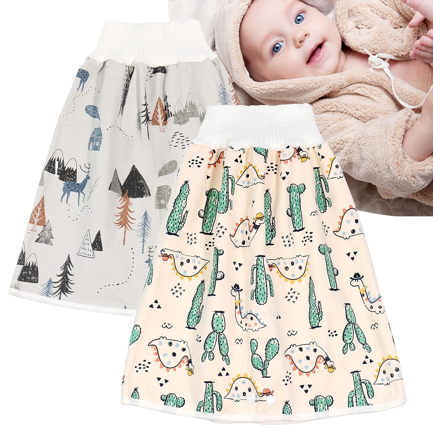 2 Pack Diaper Skirt Potty Training for Toddler,Baby Boys and Girls Water-Proof Diapers Skirt Short for Night Time, Washable Leak-Proof Bedwetting Skirt for Baby Cloth Diaper Guard Cover (4T-8T)