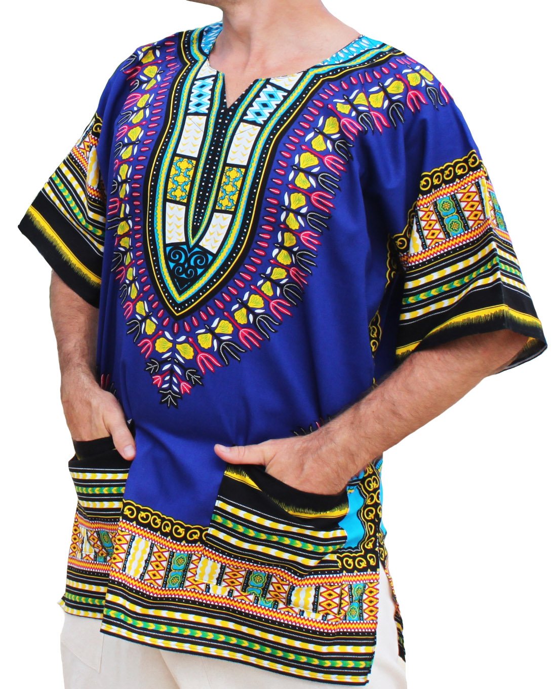 raanpahmuang Unisex African Bright Dashiki Cotton Shirt Variety Colors, XX-Large, Dark Blue-picture-46